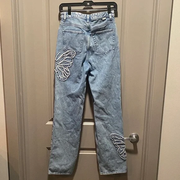 PacSun Butterfly Embroidered High Rise Straight Leg Jeans 27 Y2K - Picture 10 of 13